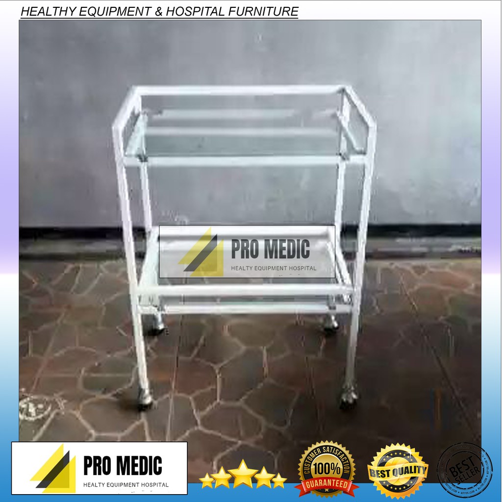 Troli 2 Susun Powder Coating Besi | Troli Susun Roda Besi Powder Coating | Troli Rak Meja