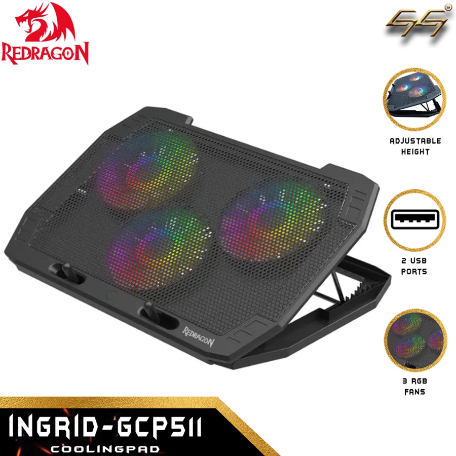 Coolingpad Cooler Laptop RGB Adjustable Redragon INGRID GCP511 Adjustable RGB Cooling Pad Kipas Laptop