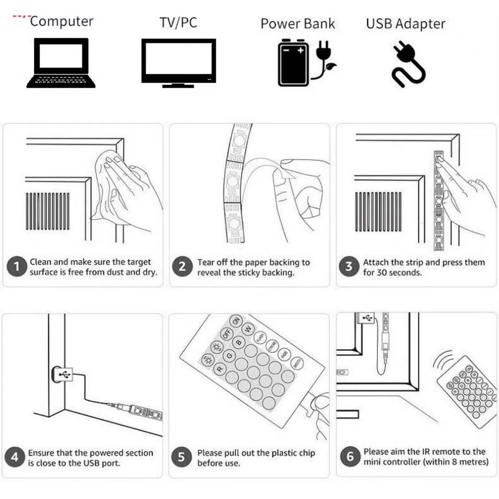 LED Strip RGB 5050 Dengan 5V USB STRIP ESTV Controller &amp; Remot Control TV KOMPUTER