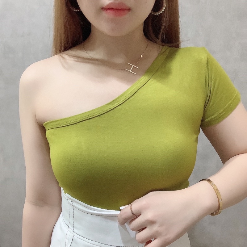 Neon One Shoulder Short Sleeve Top | Atasan Wanita Korean Fashion | Maimon Grosir