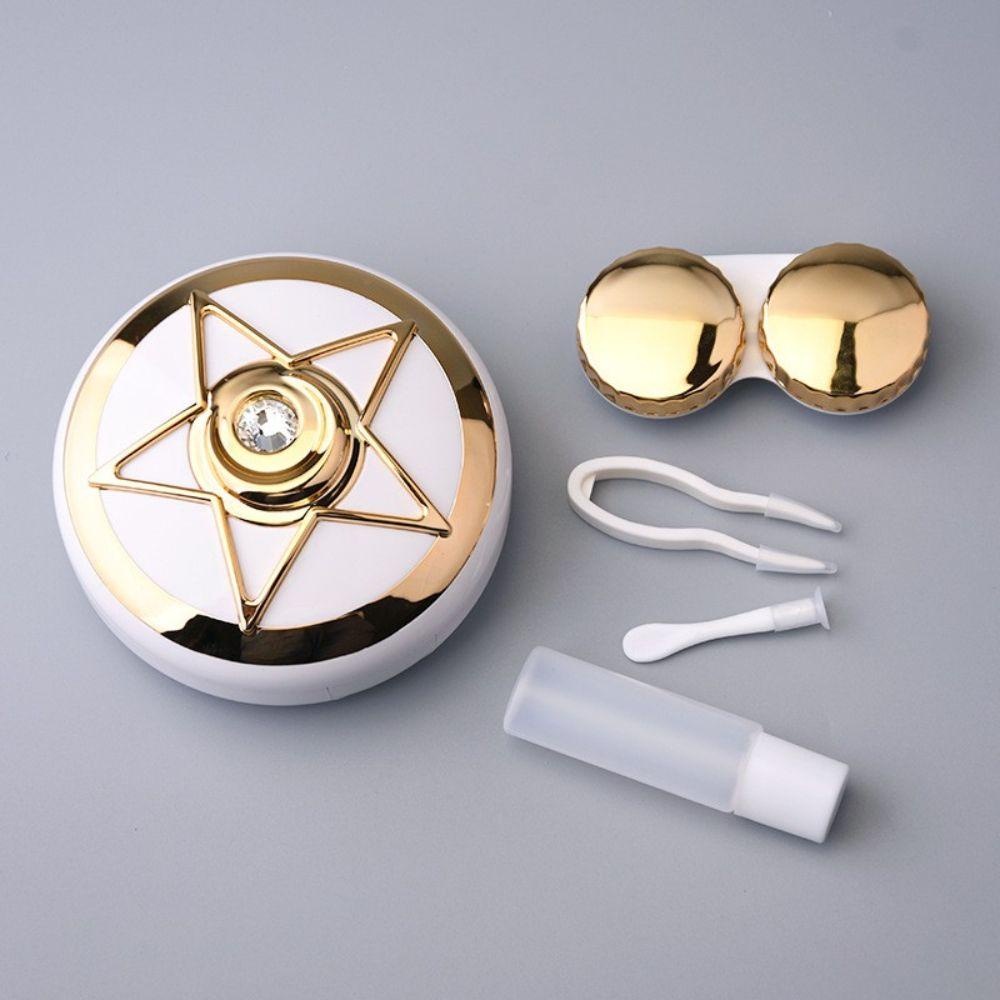 Lensa Agustina Kotak Sambung Ganda Dengan Cermin Berlian Imitasi High Quality Lens Nursing Tool Pentagram Travel Accessaries Contact Lens Holder
