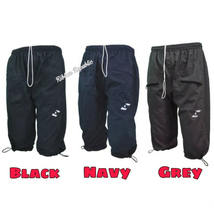 DISKON - CELANA PENDEK SONTOK 3/4 PARASUT OLAHRAGA CASUAL PRIA WANITA LARI GYM - BLACK, JUMBO