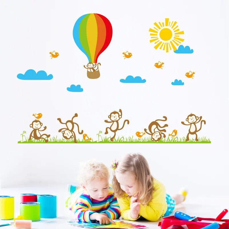 RELIZA WALL STICKER MONYET BALON UDARA MONKEY KIDS ANAK ANIMAL STIKER DINDING JM7121