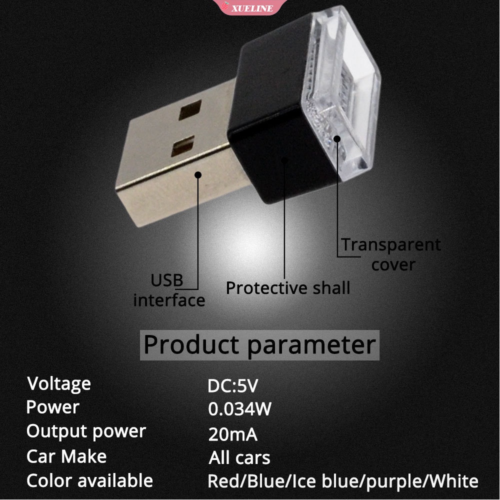 Lampu Neon LED Mini USB 5V Warna Putih Merah Untuk Dekorasi Interior Mobil