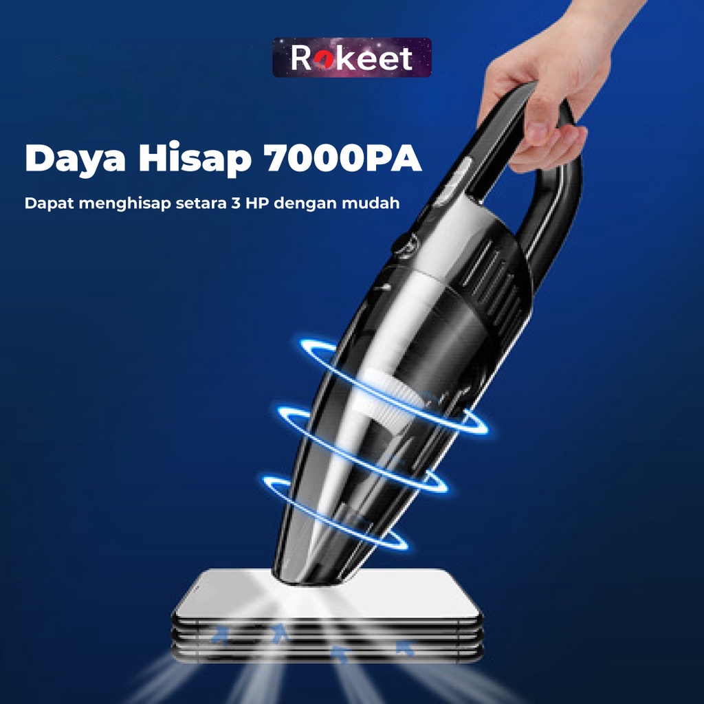 Terbaru Hot Deals Rokeet Wireless Vacuum Cleaner Penyedot Debu Kuat 7000Pa Portable Mini Penghisap