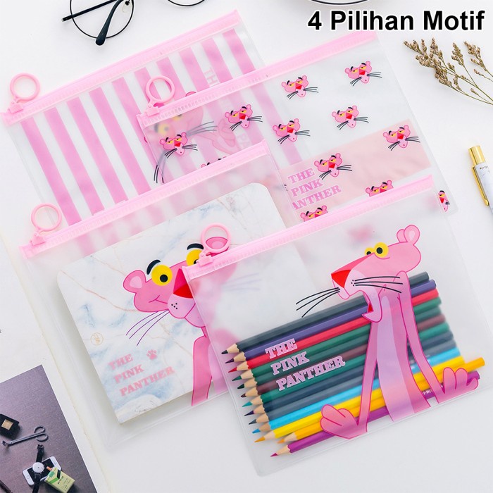 Tempat Pensil Zipper Bag Anak Pouch Kosmetik Transparan Motif Phanter