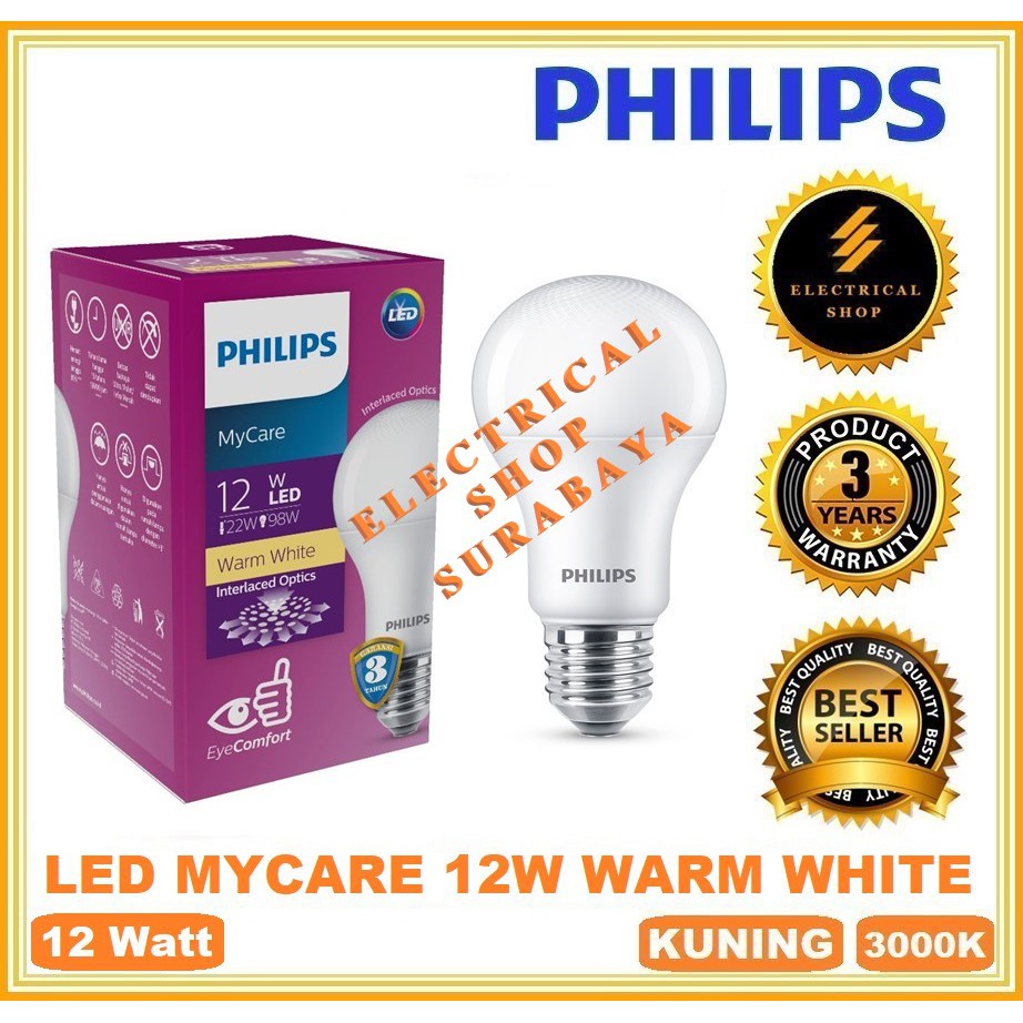 PHILIPS LAMPU LED BULB MYCARE 12W / 12 WATT KUNING PENGGANTI 13W (GARANSI 3 TH HARGA GROSIR) LEDBULB