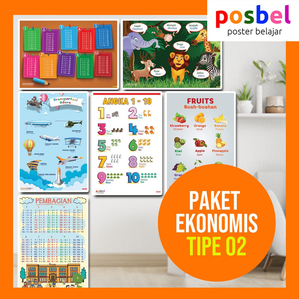 Poster Belajar Anak POSBEL PAKET EKONOMIS TIPE 02 untuk Anak PAUD TK SD