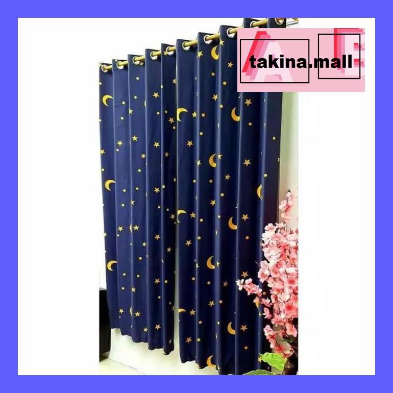 74Will Gorden Jendela/Pintu/Gordyn Katun Sprei Kotak Bulan Bintang/Hordeng - Kotak Hitam, Tinggi