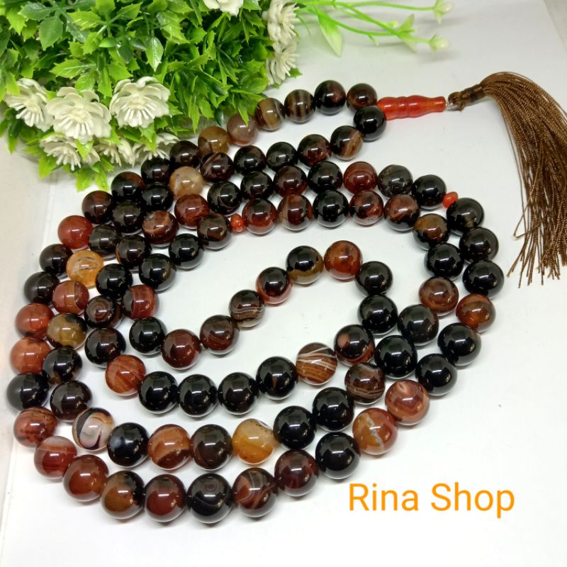Tasbih batu akik Sulaiman madu 12mm 99butir Natural