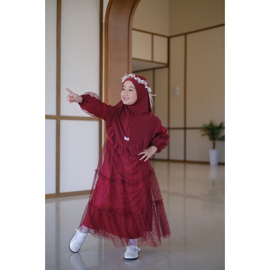 Gamis Elsa Plus Kerudung Gamis Anak Tile Dot Gamis Anak Tutu Gamis Anak Neeca Kiddos Size 2,4,6,8,10 Y