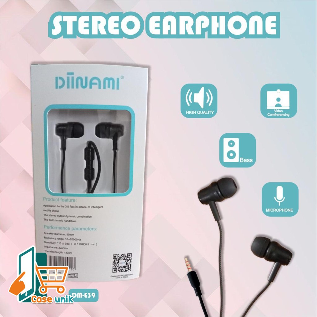 BM031 Headset DIINAMI E39 stereo Earphone Bass Android iPhone Original With MIC - Garansi 1 Tahun CS3016