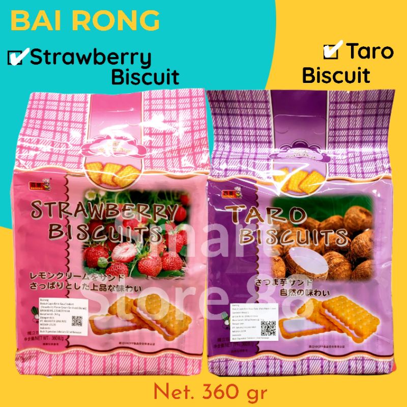 

BAIRONG STRAWBERRY TARO CREAM BISCUITS 360GR BAI RONG BISKUIT IMPORT JEPANG KRIM STRAWBERRY TARO