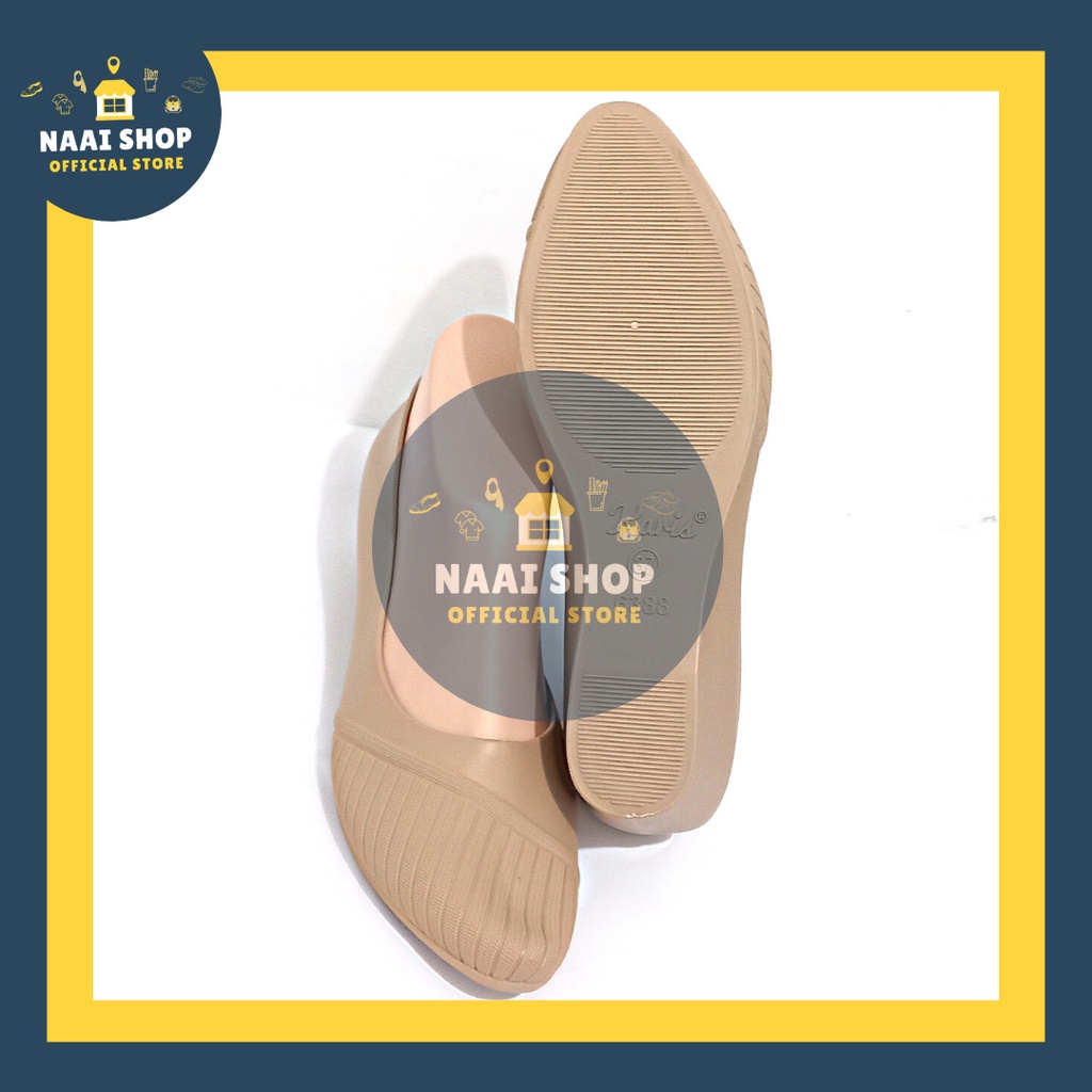 Sepatu Wanita Wedges Model Salur Kekinian Tinggi Heels -+ 4 CM Size 36-40 Wedge Jelly Shoes Kasual Cewek Korea Style Terbaru Sepatu Kerja Sekolah Kuliah Slop Hak Sedang Murah Slip On Karet Terlaris Sepatu Fashion Selop Import Premium Karis 6388 Naai