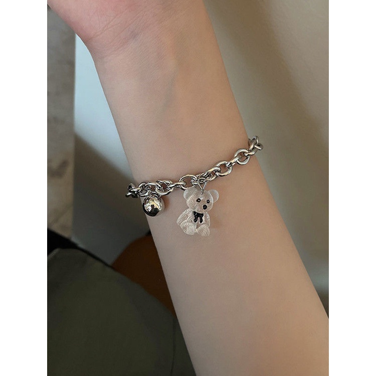 Gelang Liontin Beruang Hollow Bahan Alloy Transparan Untuk Wanita