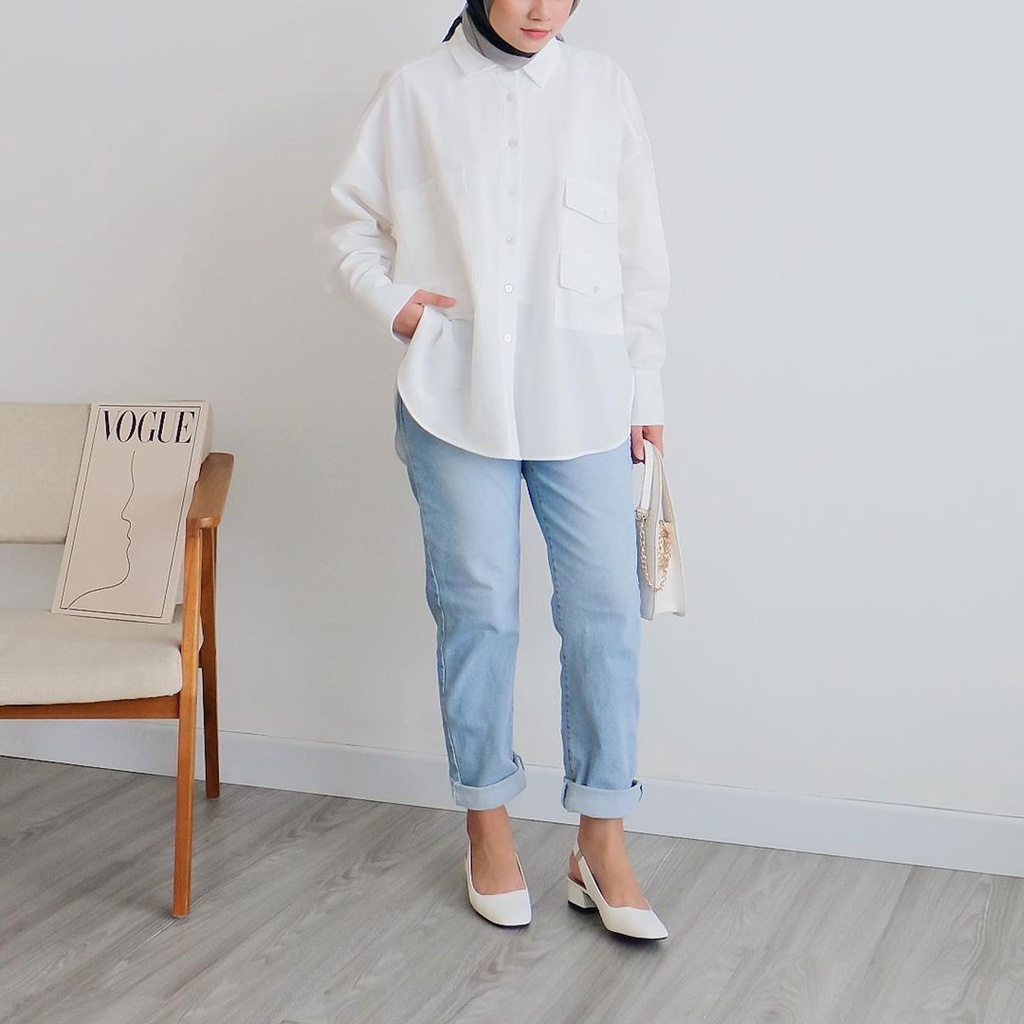 Luca Shirt Kemeja Basic Wanita Oversize Katun Linen Atasan Blouse Polos Lengan Panjang