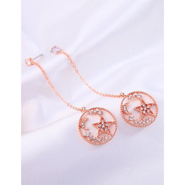 LRC Anting Tusuk Fashion Rose Gold Hollow Geometric Round Star Earrings D03275