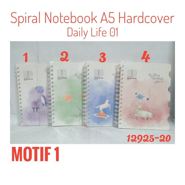 

[RESTOCK] Spiral Notebook A5 Hardcover + Pembatas 5 Warna / Buku Diary Spiral - No. 4, Motif 3