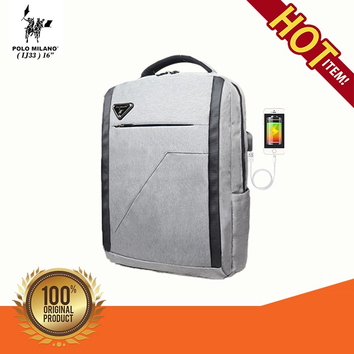 TAS RANSEL POLO MILANO IJ33 TAS KULIAH PRIA TAS IMPORT ANTI AIR MULTIFUNGSI TERBARU + USB