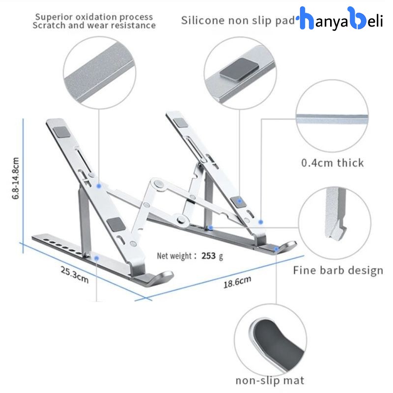 Stand Laptop Lipat Adjustable Anti Slip 6 Speed Macbook Tablet Holder Multifungsi