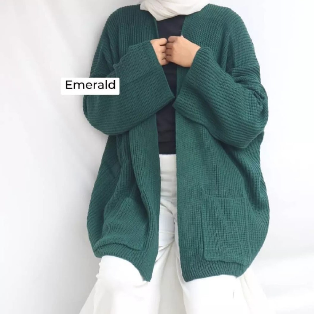 KARDIGAN RAJUT OVERSIZE JUMBO XXL 3XL 4XL PAKAIAN WANITA/ LOCY BIGSIZE-Emerald