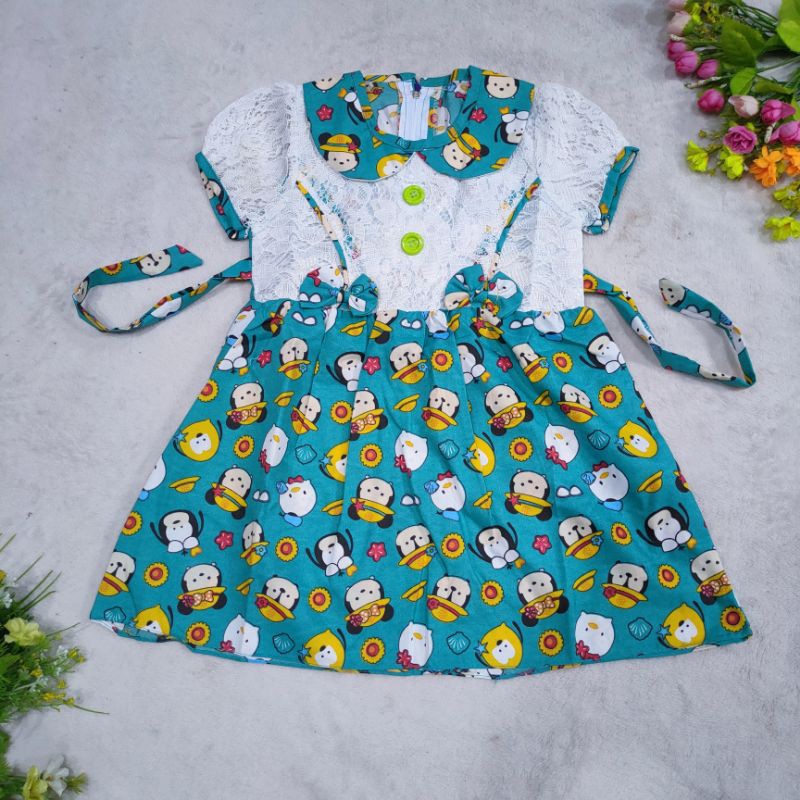 Dress anak 1 2 tahun gaun anak brokat baju anak cewek tsum tsum (dress haruka kartun )