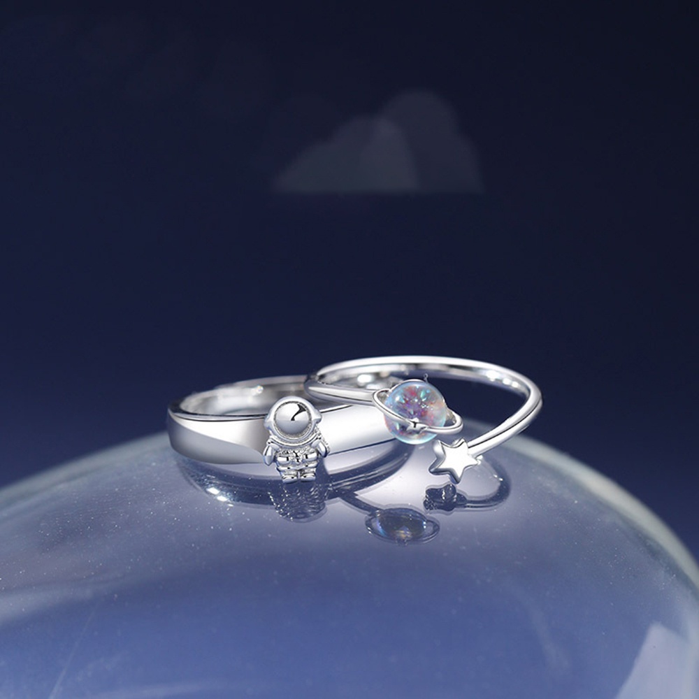 1pc Cincin Lapis Silver Desain Planet Astronot Untuk Pria / Wanita