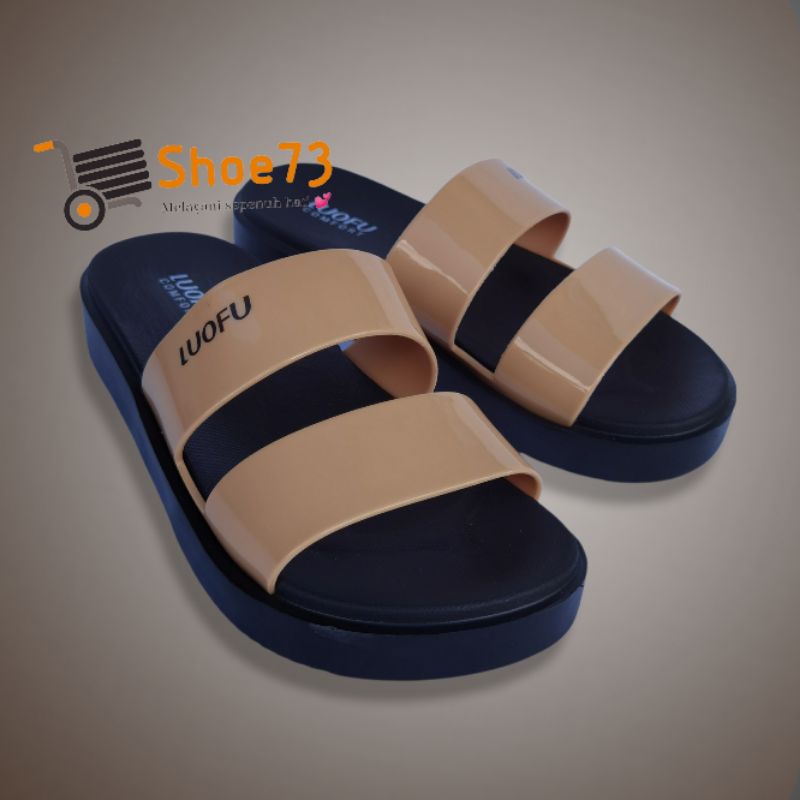 LUOFU E 7199 A1-SH2WK SIZE 36-40 ORIGINAL l Sandal Selop ban 2 jelly wanita l Sendal kokop cewek impor