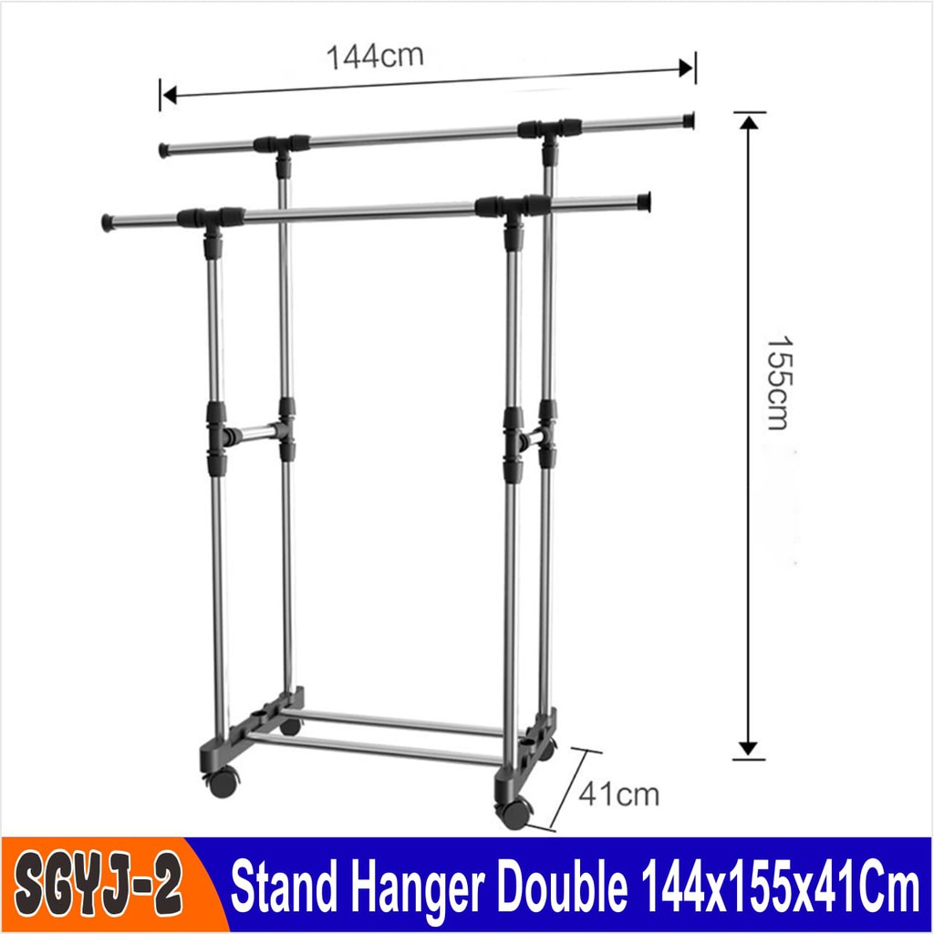 Laris_Unik PROMO Rak Gantungan Baju Stand Hanger Single stand hanger Double Gantungan Baju Rak Serbaguna Dengan 4 Roda Hitam Gantungan Berdiri Rak Serbaguna Hanger Baju