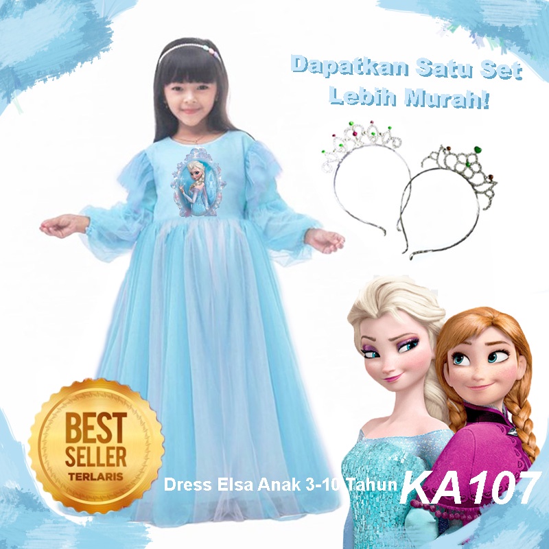 Dress Elsa Frozen 2 Anak 4 5 Tahun Import GRATIS PITA Dress Anak Import Anna Elsa Terbaru Mewah Baju Custome Karakter Elsa Frozen KA107