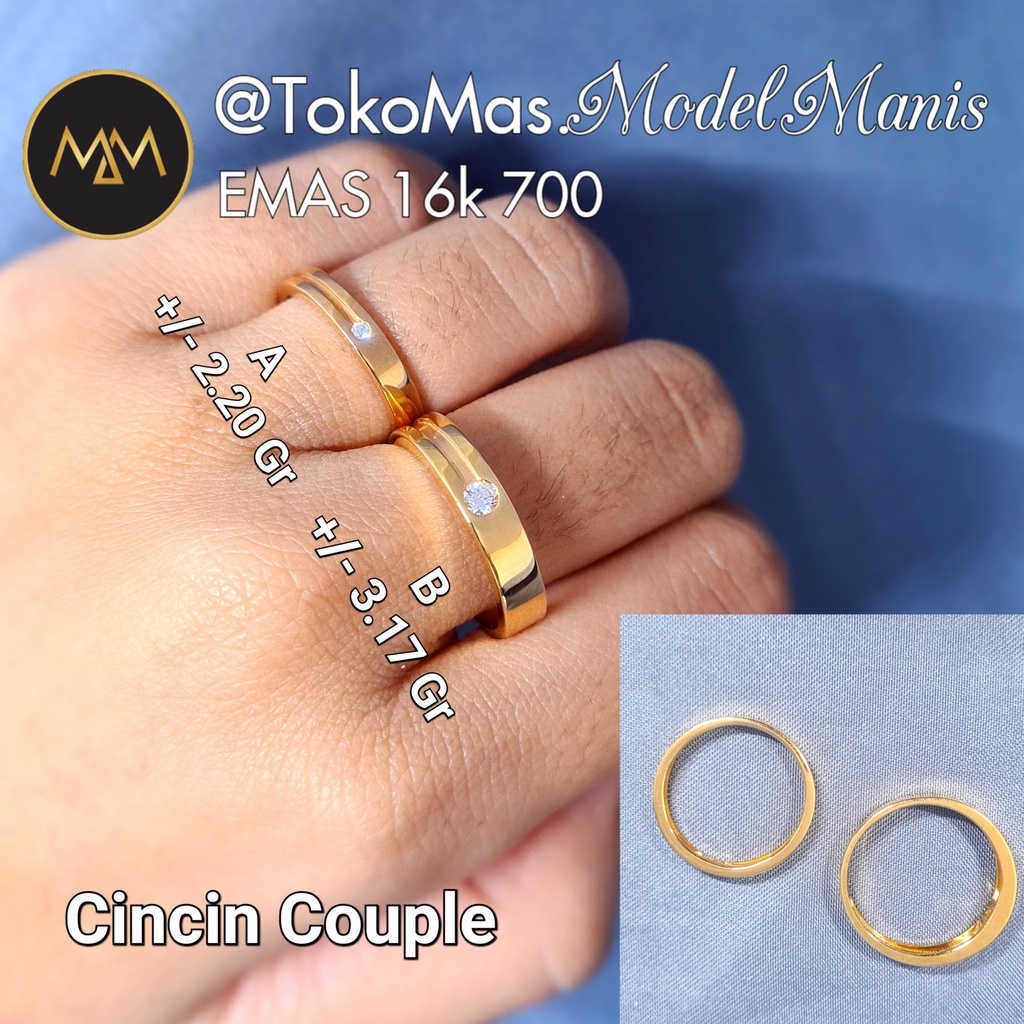 Cincin Couple Simple Half line emas kuning 700 kadar 16k