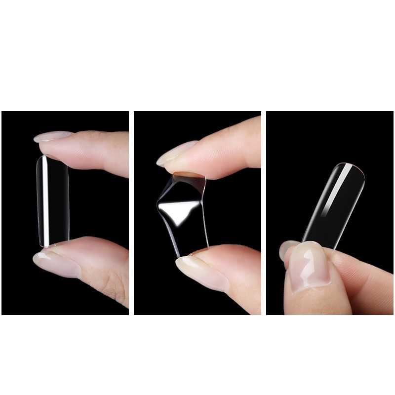 100pcs / Kotak Kuku Palsu Full Cover Bahan Akrilik Bening Natural Untuk Nail Art