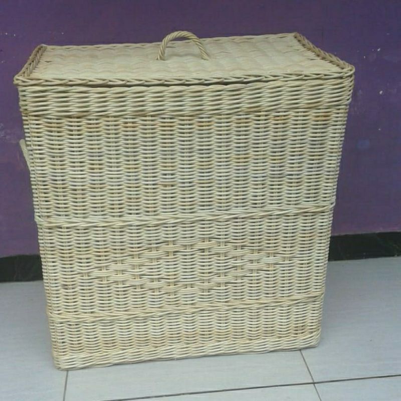 keranjang laundry rotan tutup besar persegi panjang kotak 42X32X45 cm