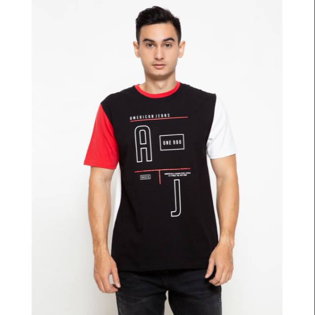 Kaos Cowok American Jeans ONE 980 Hitam Putih Merah