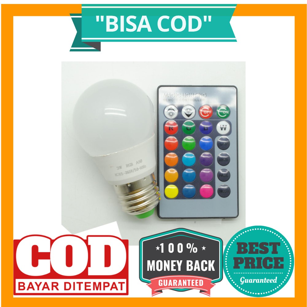 BISA COD TaffLED Lampu Bohlam RGB dengan Remote Control E27 3W - B2 - White