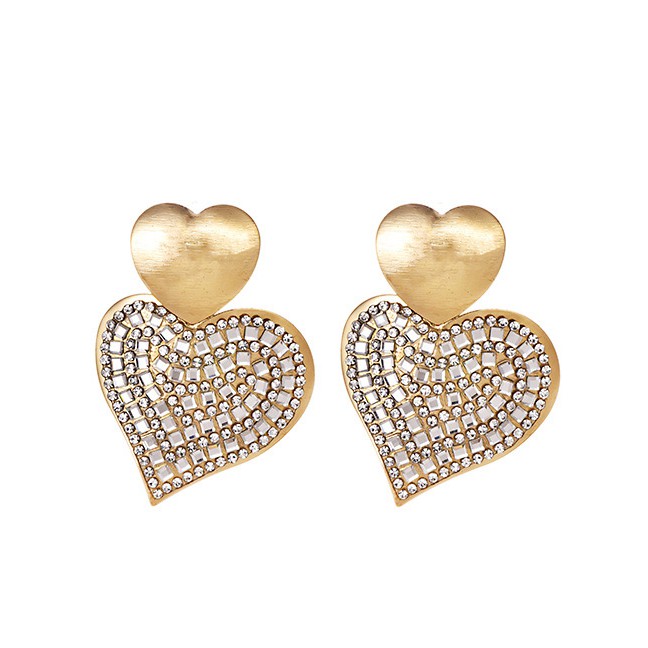 LRC Anting Tusuk Fashion Pearl Alloy Diamond Heart Earrings F7998X