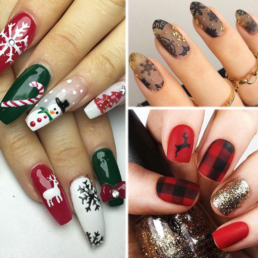 AUGUSTINA Agustinina Stiker Kuku Natal Musim Dingin Perekat Diri Elk Manicure Xmas Tree Merry Christmas Nail Art Decor