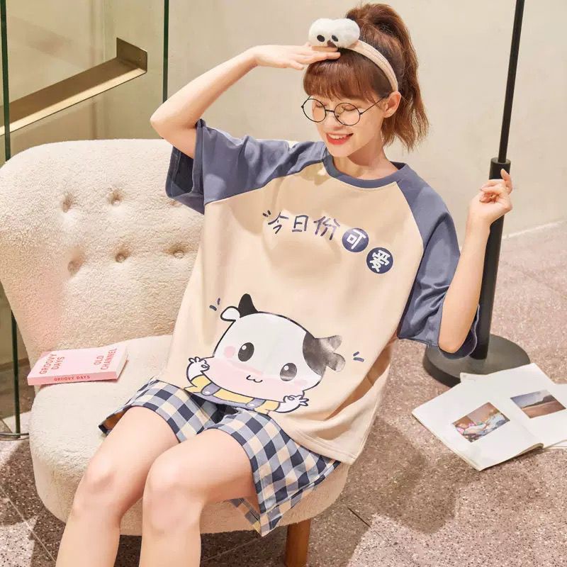 Ven 101- Setelan piyama lengan pendek import motif lucu/impor korea/baju tidur katun bahan lembut-7