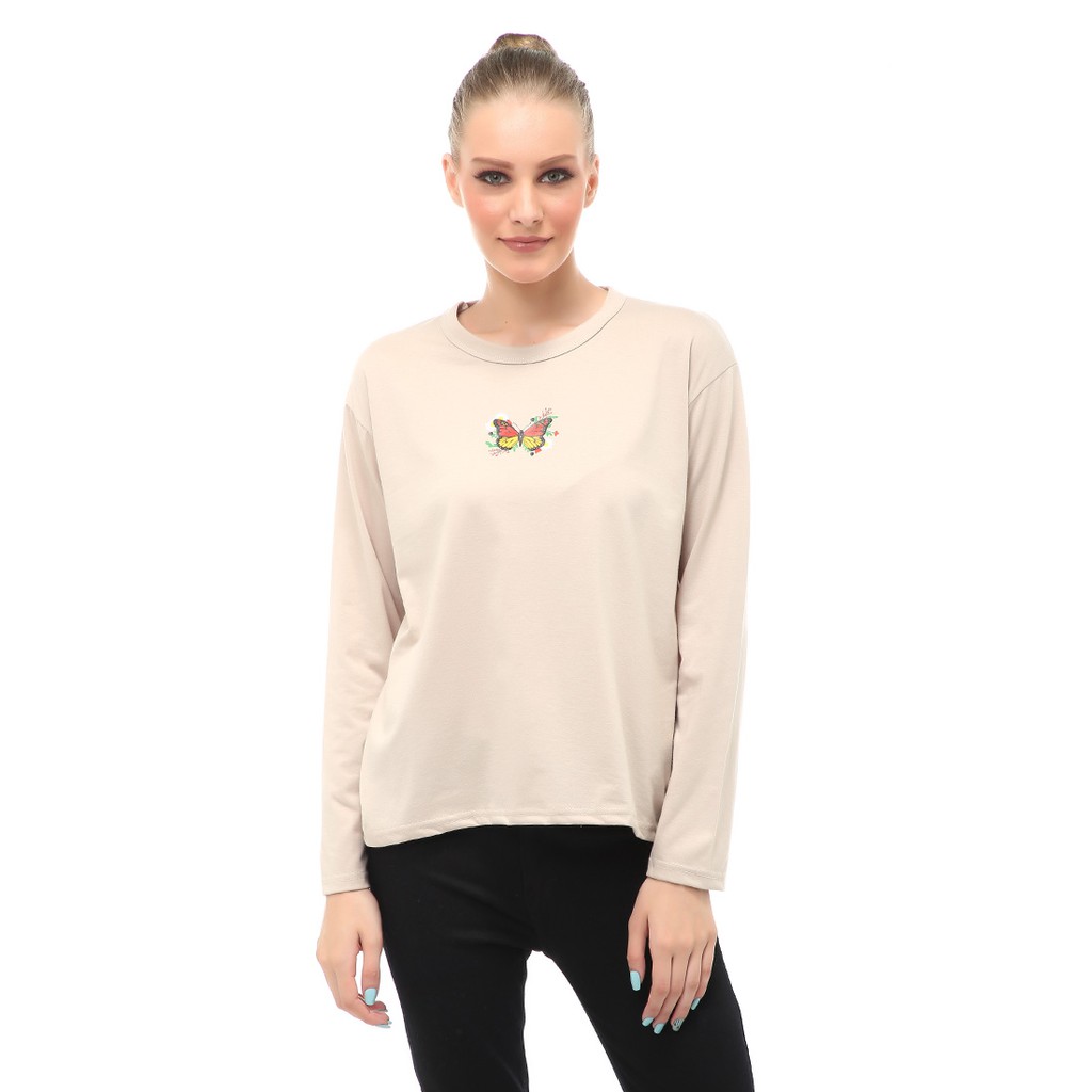 Dreama Kaos Oversized Long Sleeves Atasan Wanita Relaxed Fit - Bepan Flower Butterfly
