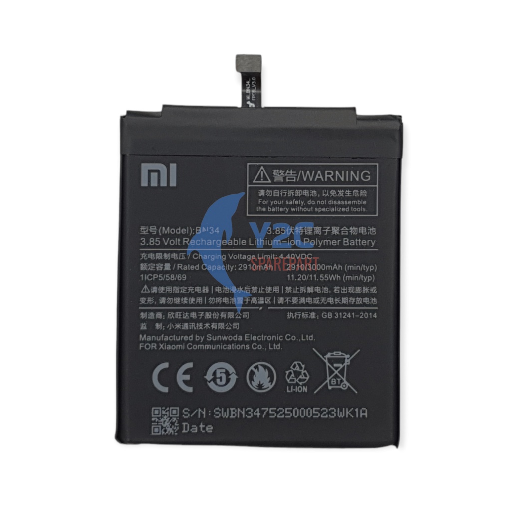 BATERAI XIAOMI REDMI 5A / BN34 ORIGINAL OEM / BATRE / BATERE / BATRAI / BATREI / BATU