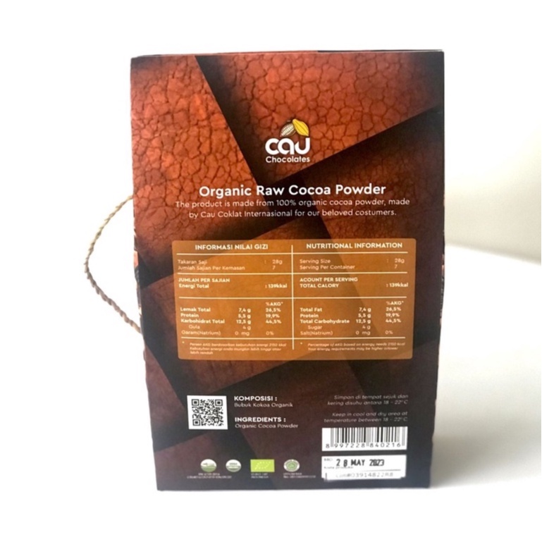 Cau Chocolate, Organic Raw Cocoa Powder 200gr