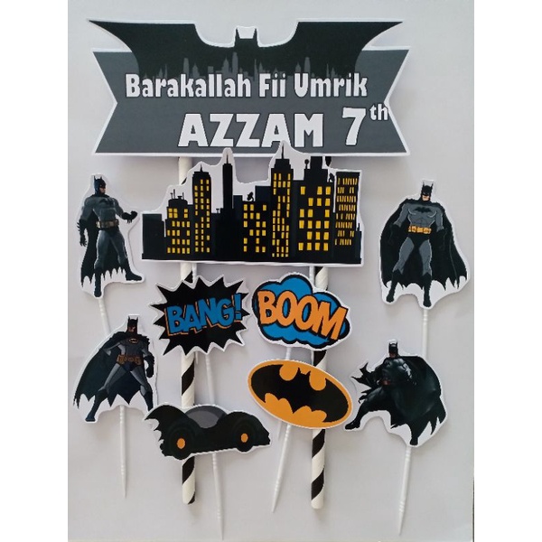 TOPPER CAKE - HIASAN KUE ULANG TAHUN GAMBAR BATMAN BISA CUSTOM NAMA