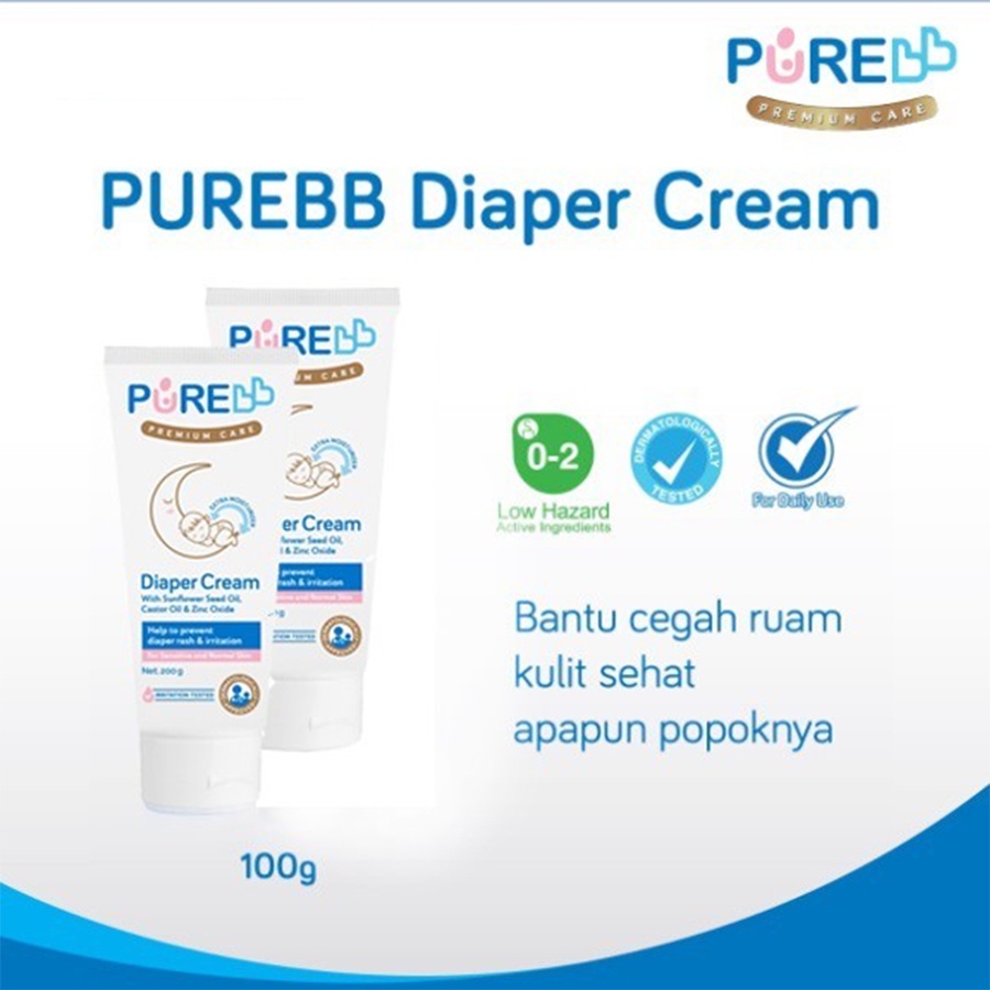 Pure Baby Diaper Cream 100ml for Sensitive Skin Cream Ruam Popok Anti Iritasi