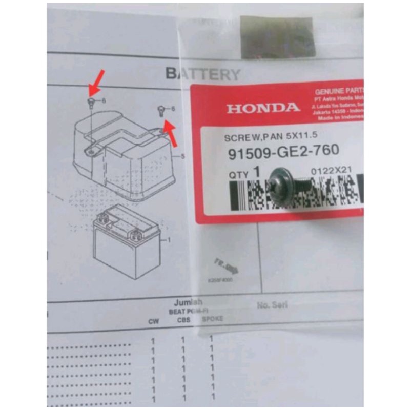 Baut cover tutup aki Beat fi eco Scoopy original