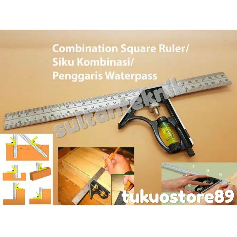 

penggaris siku tukang serbaguna / combination square waterpass / penggaris siku multi fungsi