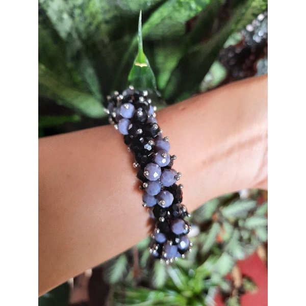 Gelang batu kristal ungu mix hitam