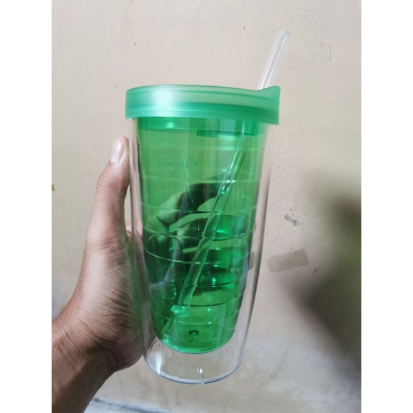 Chielo Twister Tumbler Cup with Straw Mug Gelas Air Sedotan Aesthetic Unik Plastik Transparan Bening-Hijau