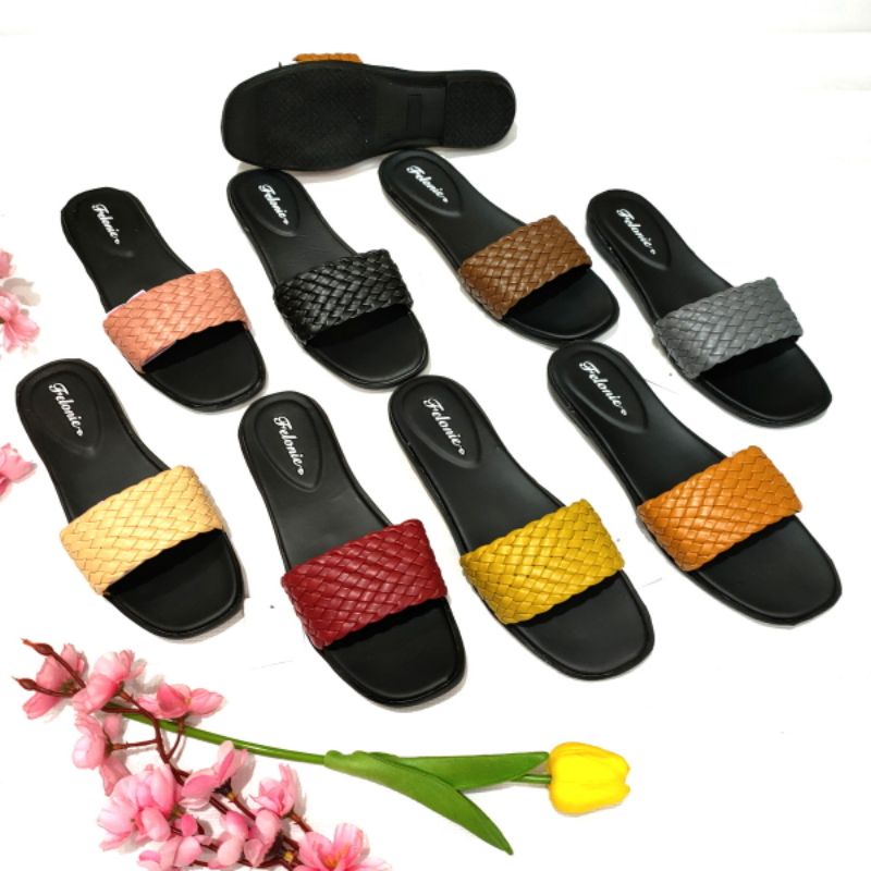 sandal wanita selop Felonie WK 01 anyaman terbaru keren Trendy kekinian