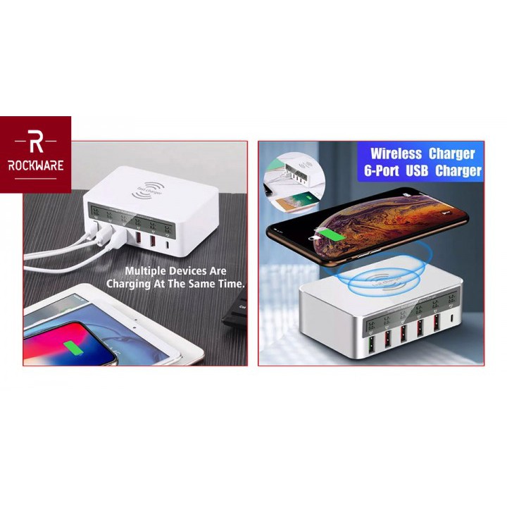 ROCKWARE WLX-818F - 5 Fast Charging USB and 1 USB Type-C LED Display