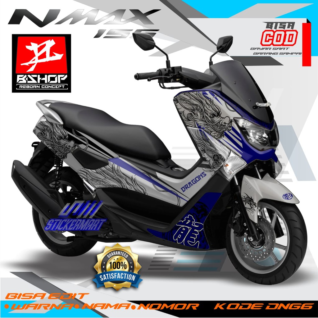 Stiker Decal Full Bodyb Yamaha Nmax Motif Naga Abu Biru